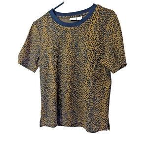 Chicos Shirt Women's Size 0 Small Brown Black Animal Print Knit Short Sleeve Top